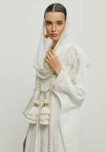 Load image into Gallery viewer, WHITE TASSELS ABAYA /SHAYLA