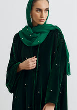 Load image into Gallery viewer, Velvet Green Abaya & Shayla in Dots Style