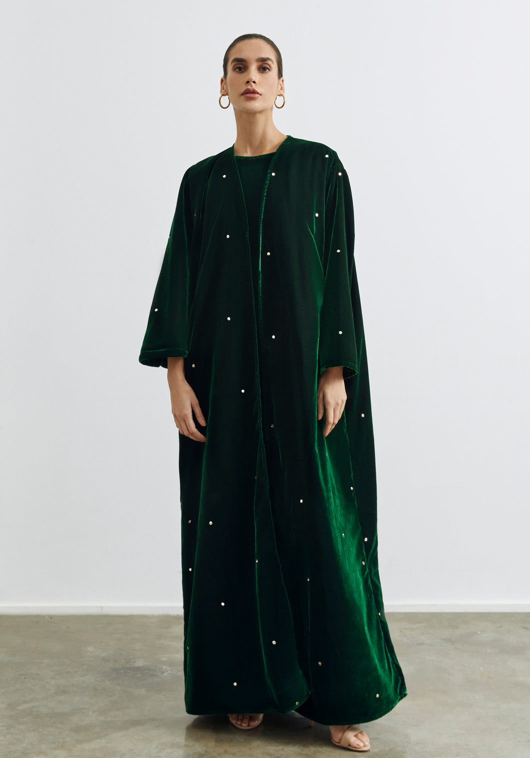 Velvet Green Abaya & Shayla in Dots Style