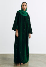 Load image into Gallery viewer, Velvet Green Abaya &amp; Shayla in Dots Style
