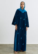 Load image into Gallery viewer, Velvet teal Abaya & Shayla in khanjar Style