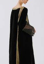 Load image into Gallery viewer, Velvet Kaftan with gold traditional embroidery
