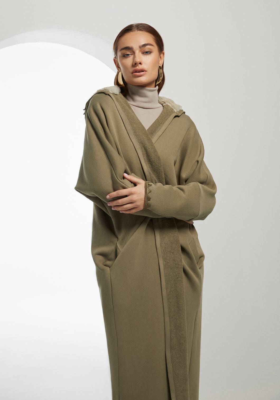 Olive Hooded Farwa Coat