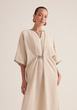 Load image into Gallery viewer, white and beaj Stripes with Silver buckle Kaftan