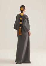 Load image into Gallery viewer, Charcoal Kaftan with graphic swirls of embroidery