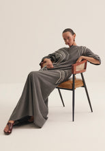 Load image into Gallery viewer, Charcoal Kaftan with graphic swirls of embroidery