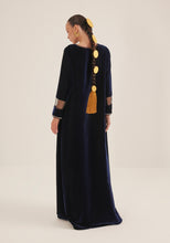 Load image into Gallery viewer, Navy blue velvet Kaftan with embroidery