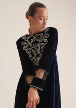 Load image into Gallery viewer, Navy blue velvet Kaftan with embroidery