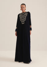 Load image into Gallery viewer, Navy blue velvet Kaftan with embroidery