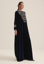 Load image into Gallery viewer, Navy blue velvet Kaftan with embroidery