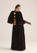 Load image into Gallery viewer, Brown velvet Kaftan with tulle sleeves