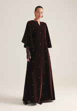 Load image into Gallery viewer, Brown velvet Kaftan with tulle sleeves