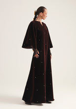 Load image into Gallery viewer, Brown velvet Kaftan with tulle sleeves