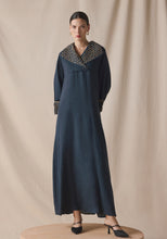 Load image into Gallery viewer, High Collar Kaftan in wool with leather details