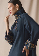 Load image into Gallery viewer, High Collar Kaftan in wool with leather details
