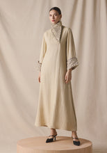 Load image into Gallery viewer, High Collar Kaftan in brown leather details