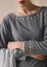 Load image into Gallery viewer, Gray Kaftan with Shawl