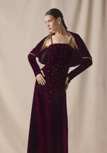 Load image into Gallery viewer, maroon Velvet kaftan with Cape