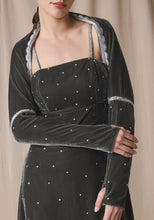 Load image into Gallery viewer, Grey Velvet Kaftan with Cape with silver embroidery