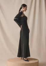 Load image into Gallery viewer, Grey Velvet Kaftan with Cape with silver embroidery