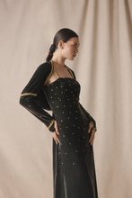 Load image into Gallery viewer, Grey Velvet Kaftan with Cape with gold embroidery