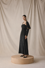 Load image into Gallery viewer, Grey Velvet Kaftan with Cape with gold embroidery