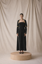 Load image into Gallery viewer, Grey Velvet Kaftan with Cape with gold embroidery
