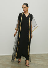 Load image into Gallery viewer, TULLE BLACK AND GOLD ABAYA/SHAYLA