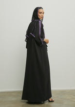 Load image into Gallery viewer, BLACK MAUVE TASSELS ABAYA /SHAYLA