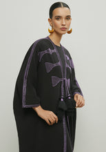 Load image into Gallery viewer, BLACK MAUVE TASSELS ABAYA /SHAYLA