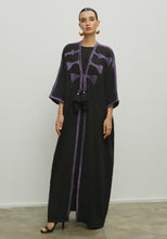 Load image into Gallery viewer, BLACK MAUVE TASSELS ABAYA /SHAYLA