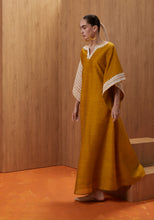 Load image into Gallery viewer, Mustard yellow Kaftan with white embroidery
