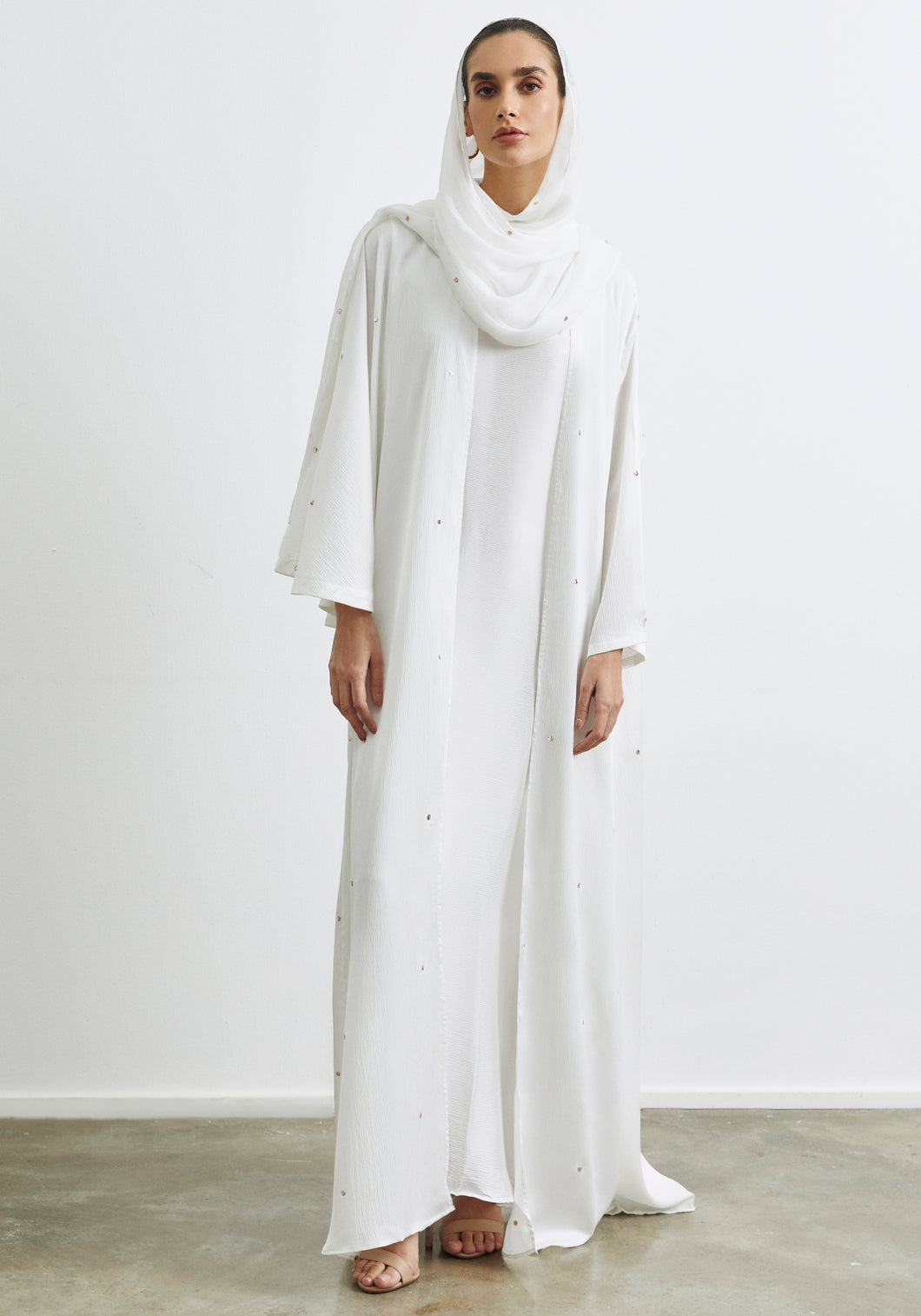 Off white Abaya & Shayla in Dots style