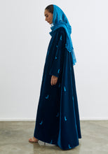 Load image into Gallery viewer, Velvet teal Abaya &amp; Shayla in khanjar Style
