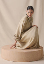 Load image into Gallery viewer, High Collar Kaftan in brown leather details
