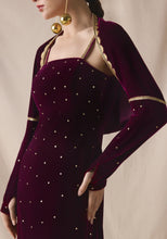 Load image into Gallery viewer, maroon Velvet kaftan with Cape
