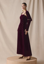 Load image into Gallery viewer, maroon Velvet kaftan with Cape
