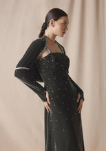 Load image into Gallery viewer, Grey Velvet Kaftan with Cape with silver embroidery

