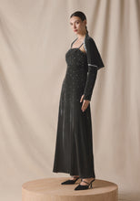 Load image into Gallery viewer, Grey Velvet Kaftan with Cape with silver embroidery
