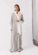 Load image into Gallery viewer, Striped Gray Linen Abaya &amp; Shayla
